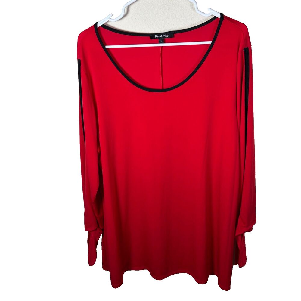 Relativity Blouse Women's 2X Round Neck Slit Sleeve Tie Career Shirt Top